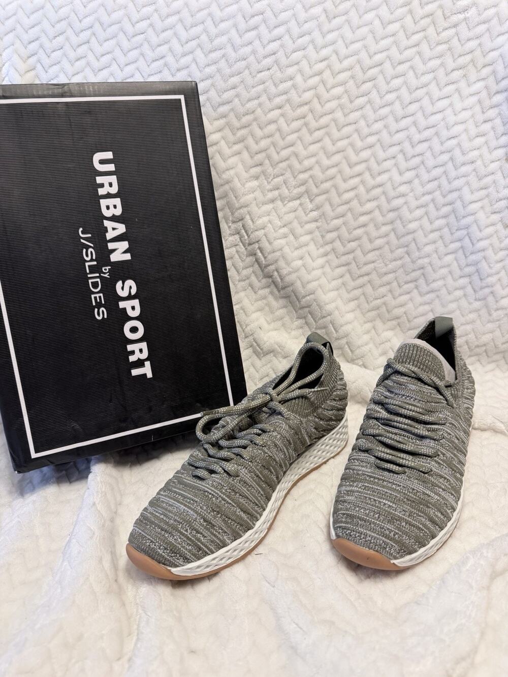 Urban Sport by JSlides Opy Women Size 7 Khaki 2 Tone Knit Shoes Sneakers